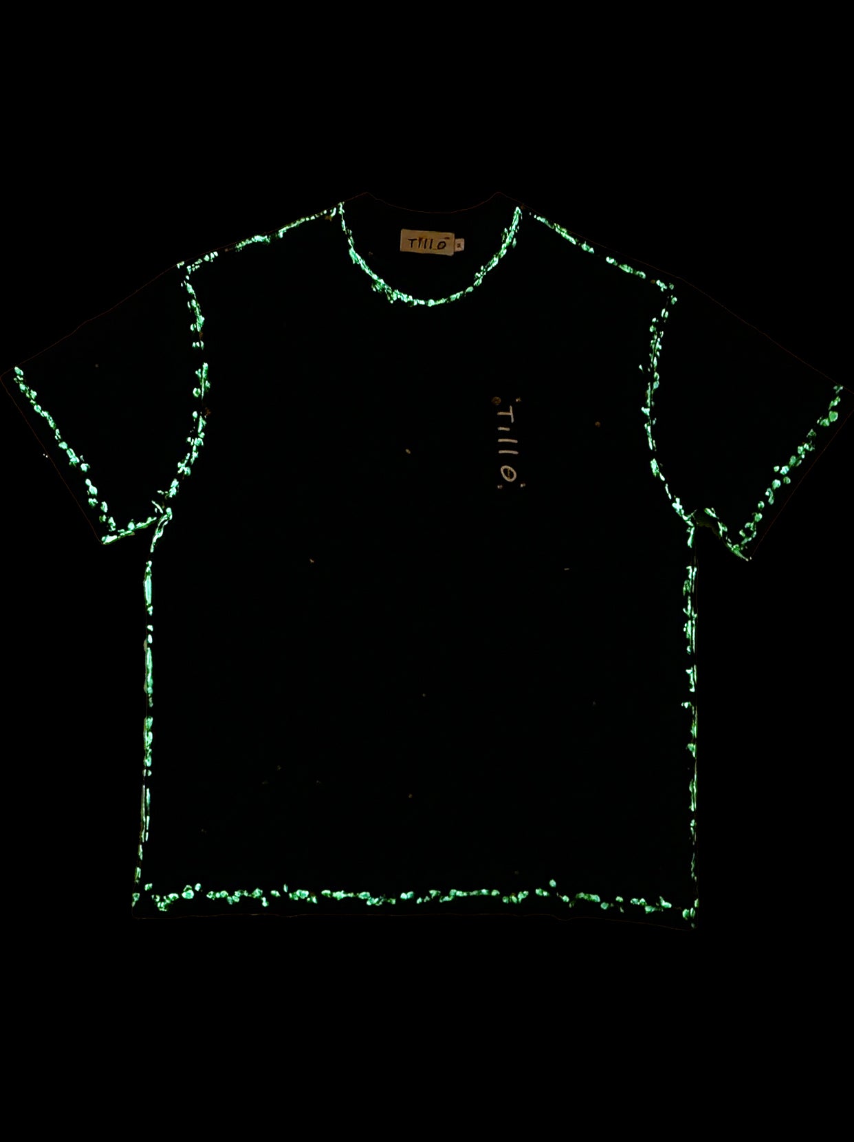 Leather Label Black Distressed "NIGHT GLO" T-Shirt