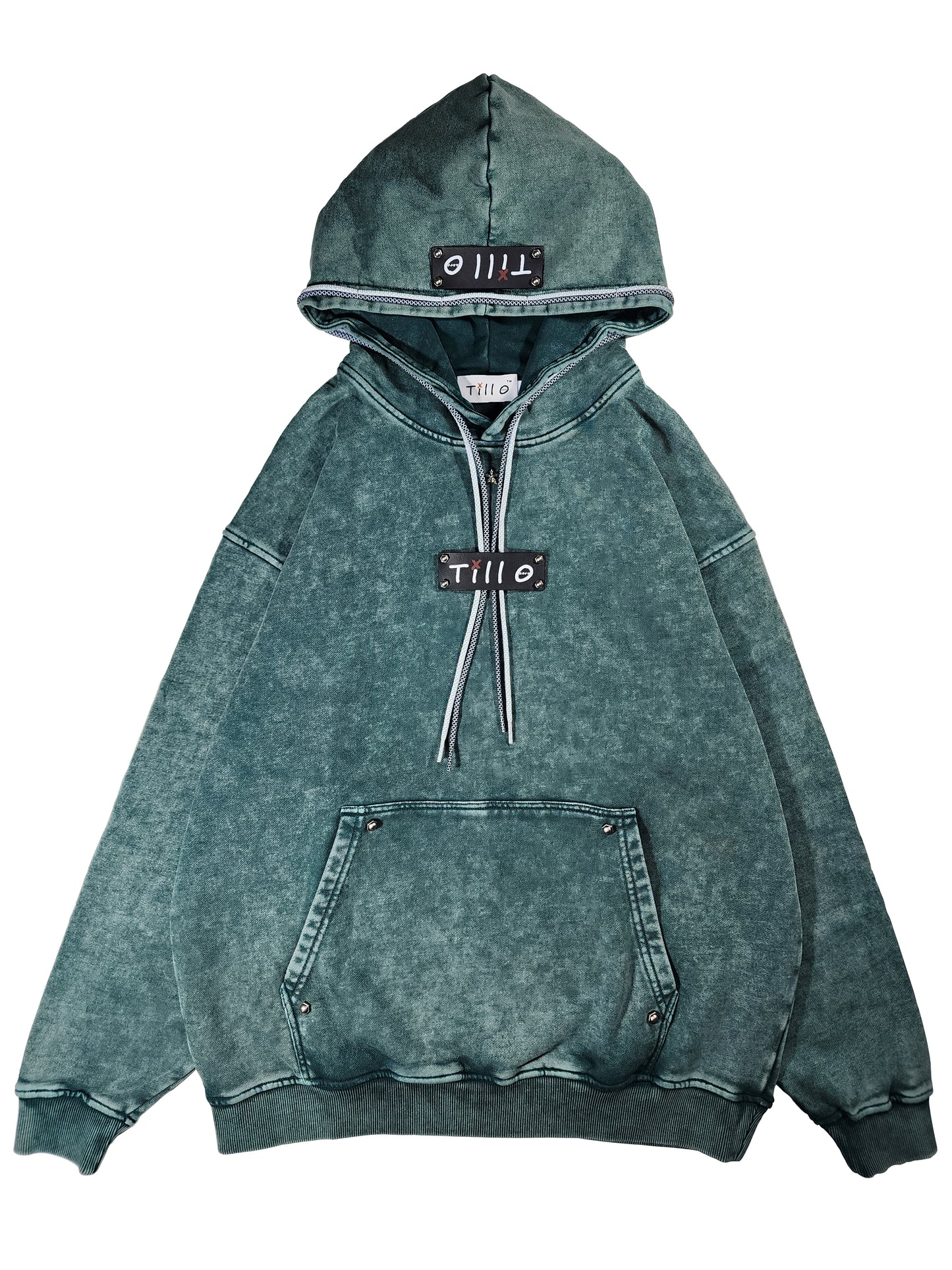 Leather Label Green Distressed Hoodie