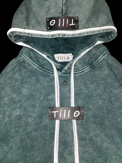 Leather Label Green Distressed Hoodie