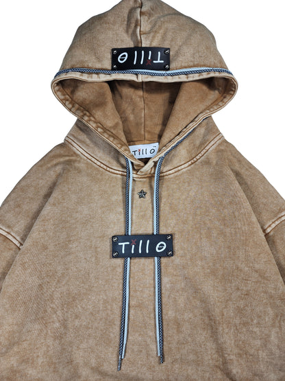 Leather Label sand Distressed Hoodie