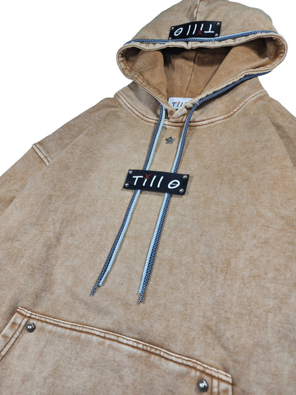 Leather Label sand Distressed Hoodie